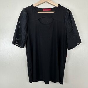 Love Scarlett Women's M Top Black Cutout Lace Puff Sleeve Blouse NEW